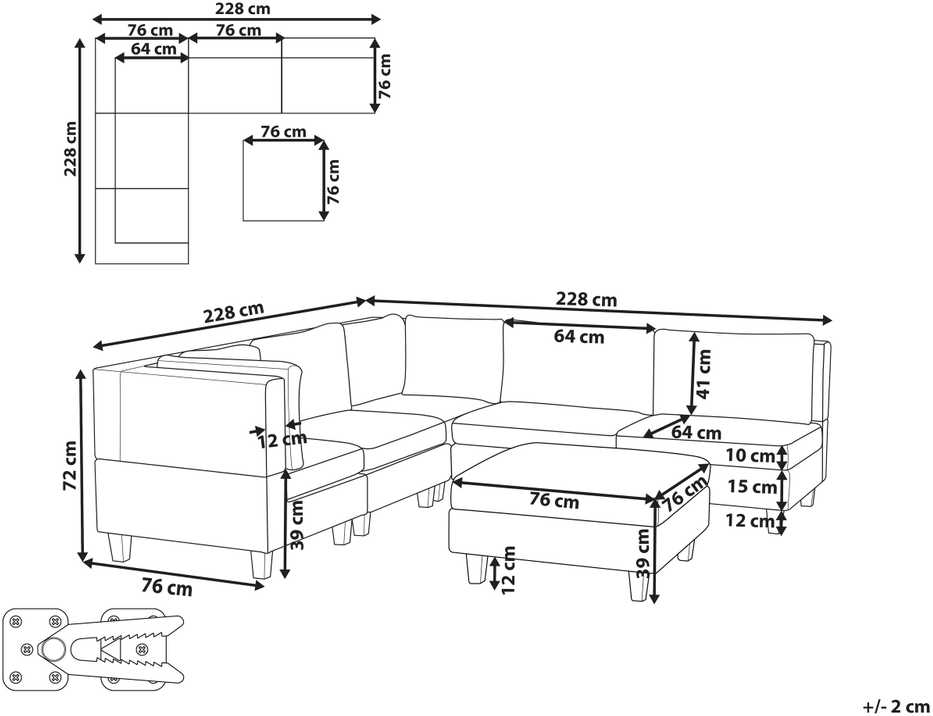 Beliani 5 vietų modulinė kampinė sofa UNSTAD Dešininė Šviesiai smėlio spalvos su otomanu