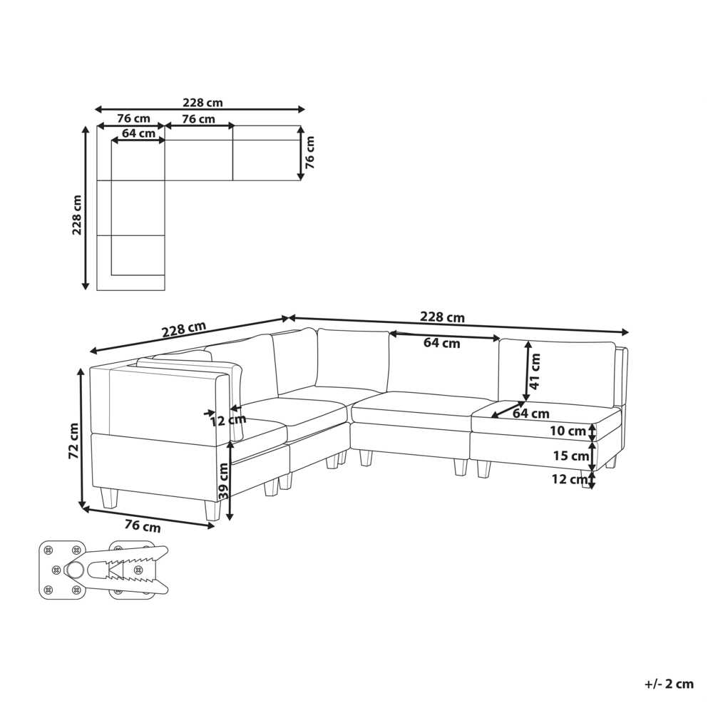 Beliani Penkių vietų modulinė kampinė sofa UNSTAD Dešininė Šviesiai smėlio spalvos