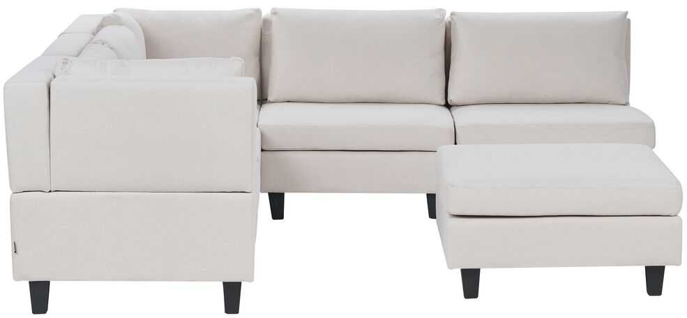Beliani 5 vietų modulinė kampinė sofa UNSTAD Dešininė Šviesiai smėlio spalvos su otomanu