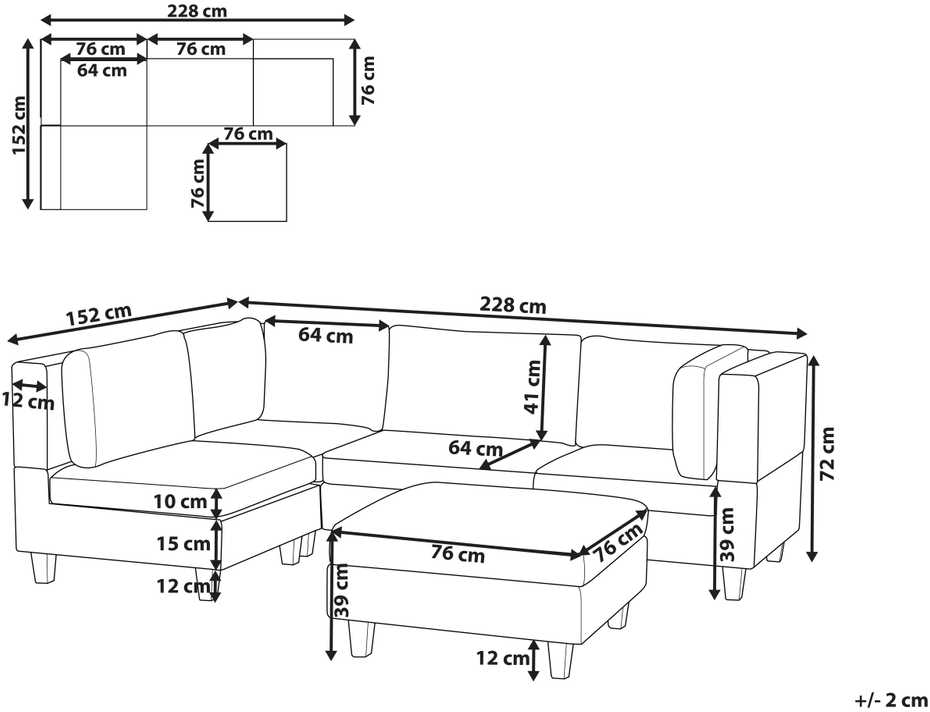 Beliani Modulinė kampinė sofa 4 asmenims UNSTAD dešininė tamsiai pilka su otomanu