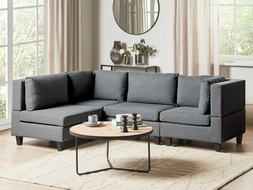 Beliani 4 vietų modulinė kampinė sofa UNSTAD Dešininė Tamsiai pilka