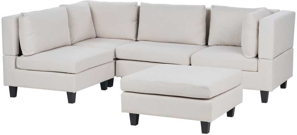Beliani Modulinė 4 vietų kampinė sofa UNSTAD, dešininė, šviesiai smėlio spalvos, su otomane