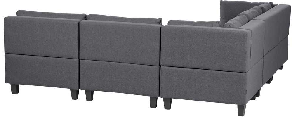 Beliani Penkių vietų modulinė sofa UNSTAD dešininė, tamsiai pilka su pufu
