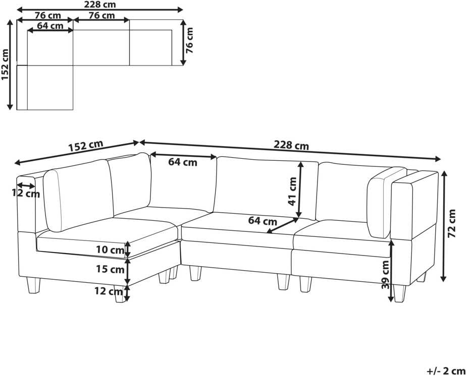 Beliani 4 vietų modulinė kampinė sofa UNSTAD Dešininė Tamsiai pilka