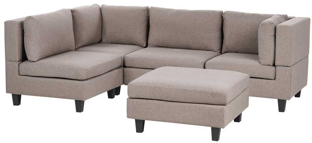 Beliani 4 vietų modulinė kampinė sofa UNSTAD dešininė, ruda su otomanu