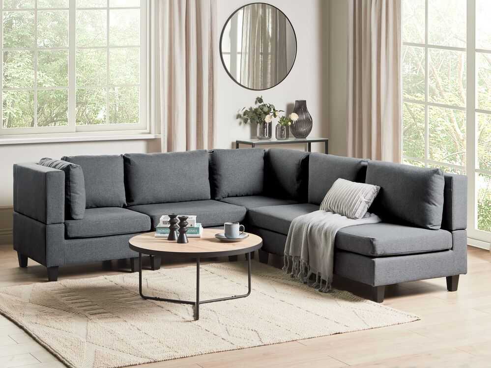 Beliani 5 vietų modulinė sofa UNSTAD, dešininė, tamsiai pilka