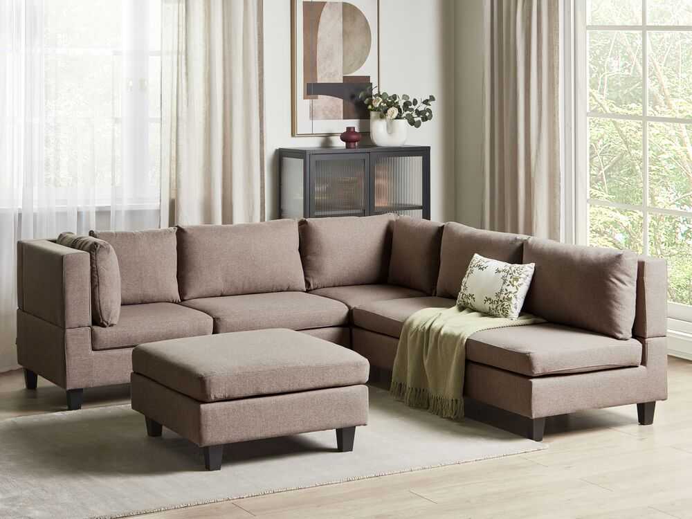Beliani 5 vietų modulinė sofa UNSTAD, dešininė, ruda, su otomanu
