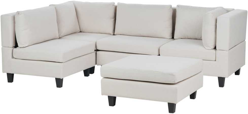Beliani Modulinė 4 vietų kampinė sofa UNSTAD, dešininė, šviesiai smėlio spalvos, su otomane
