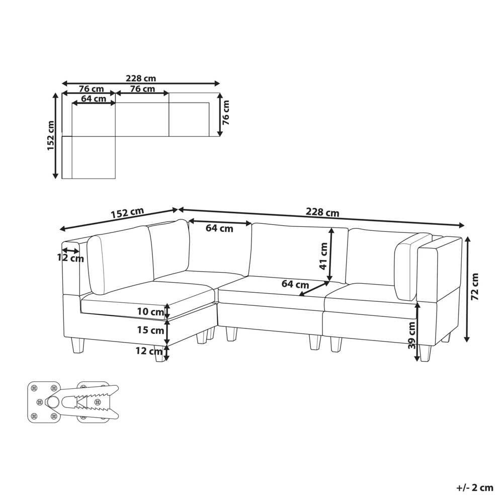 Beliani Modulinė 4 vietų kampinė sofa UNSTAD Dešininė Juoda