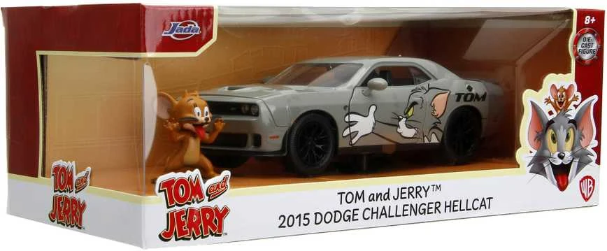 Automobilio modelis Tom and Jerry Dodge Challenger Hellcat + figūrėlė Jerry 1/24 JADA, 20 cm