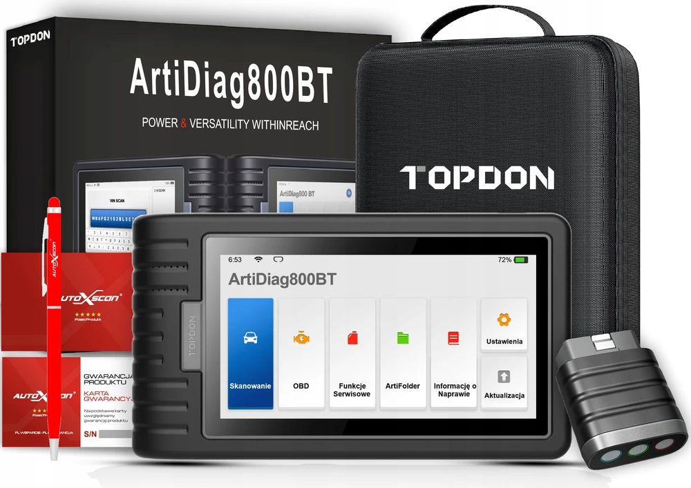 "TOPDON ArtiDiag800 BT" - OBD2 akumuliatoriumi valdomas diagnostikos prietaisas, skirtas visoms transporto priemonėms, automobiliams, turintis išsamią sistemos diagnostiką ir 28 aptarnavimo funkcijas, nuolatinis atnaujinimas internetu, belaidis ryšys