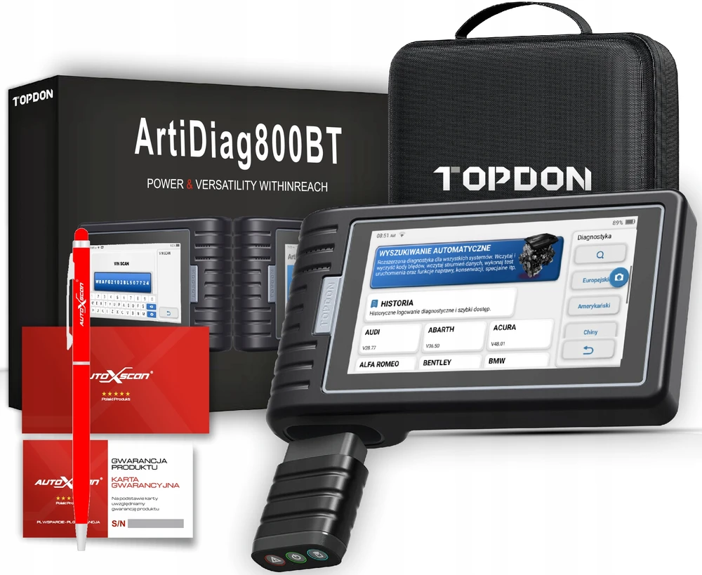 "TOPDON ArtiDiag800 BT" - OBD2 akumuliatoriumi valdomas diagnostikos prietaisas, skirtas visoms transporto priemonėms, automobiliams, turintis išsamią sistemos diagnostiką ir 28 aptarnavimo funkcijas, nuolatinis atnaujinimas internetu, belaidis ryšys