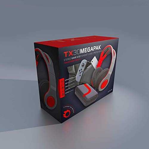 Gioteck TX30 Mega Pack įsk. Stereo Game & Go ausinės (pilka / raudona), dėklas ir apsauginis rinkinys (jungiklis)