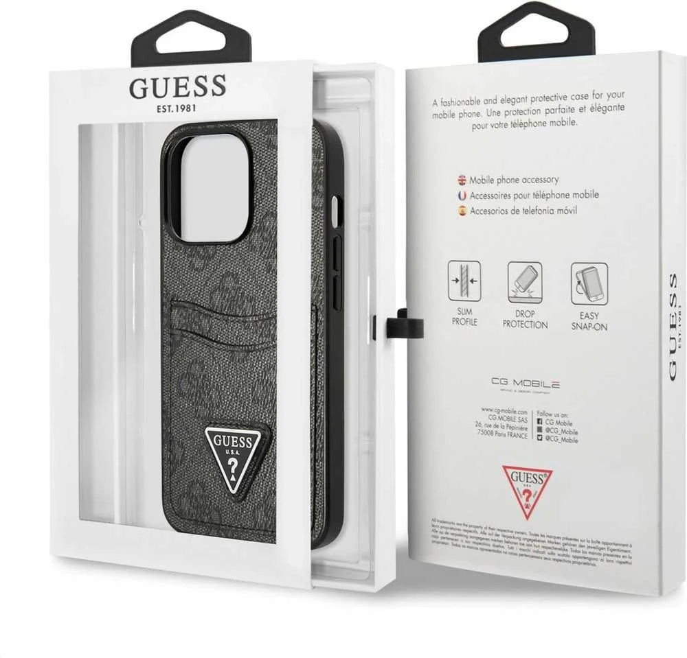 Dėklas GUESS GUHCP13LP4TPK IPHONE 13 PRO / 13 6.1 "Juodas / Juodas HARDCASE 4G TRIANGLE CARDSLOT LOGO