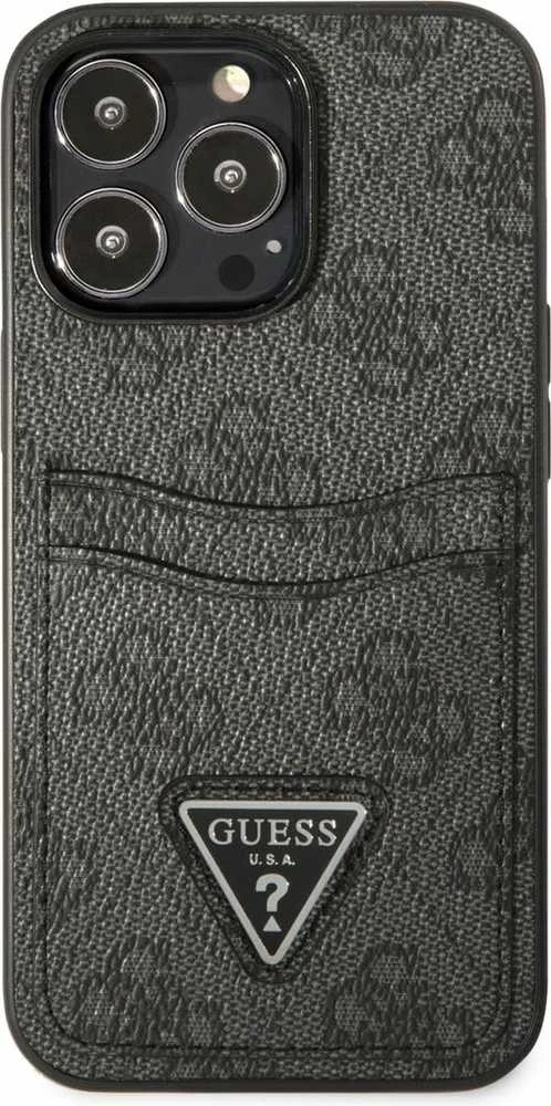 Dėklas GUESS GUHCP13LP4TPK IPHONE 13 PRO / 13 6.1 "Juodas / Juodas HARDCASE 4G TRIANGLE CARDSLOT LOGO