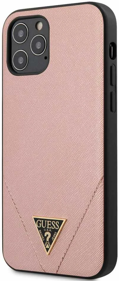 Guess Saffiano V – dėklas, skirtas iPhone 12 / iPhone 12 Pro, rožinis