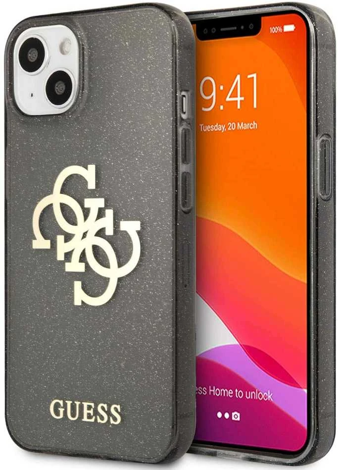 Dėklas GUHCP13MPCUGL4GBK Guess TPU Big 4G Full Glitter Case, skirtas iPhone 13, juodas