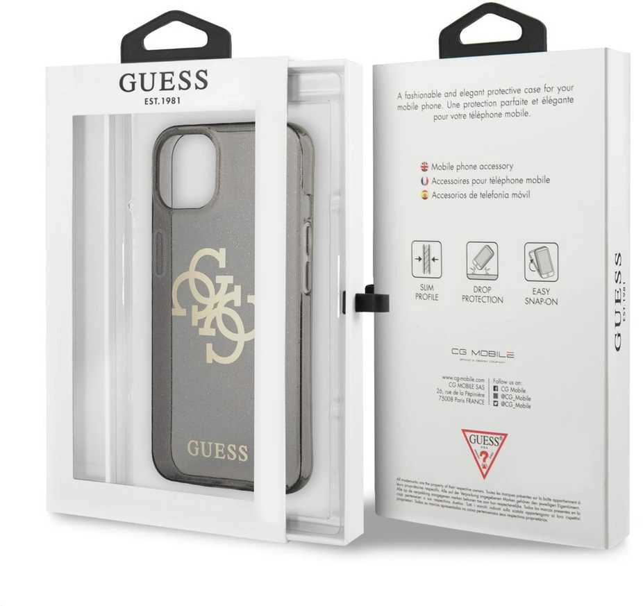 Dėklas GUHCP13MPCUGL4GBK Guess TPU Big 4G Full Glitter Case, skirtas iPhone 13, juodas