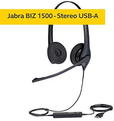 Jabra Biz 1500 Duo Laidinės ausinės, USB-A, Juoda