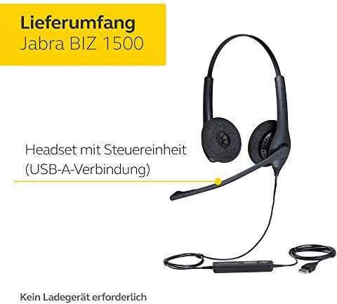 Jabra Biz 1500 Duo Laidinės ausinės, USB-A, Juoda
