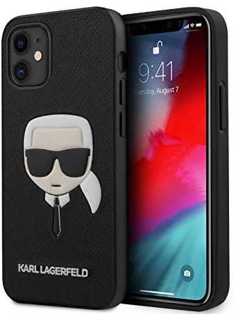 Dėklas Karl Lagerfeld Saffiano Ikonik Karl's Head skirtas iPhone 12 Mini, juodas