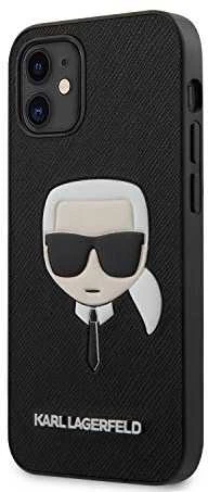 Dėklas Karl Lagerfeld Saffiano Ikonik Karl's Head skirtas iPhone 12 Mini, juodas