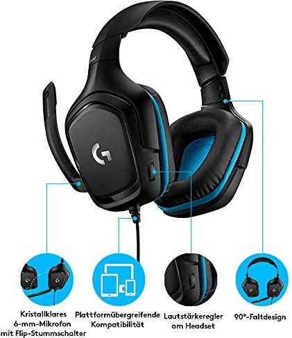 Logitech G432 7.1 Surround Sound ausinės su laidu žaidimams, Juodos