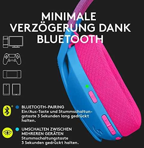 Žaidimų ausinės Logitech G435 Lightspeed, mėlynos/rožinės spalvos