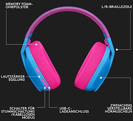 Žaidimų ausinės Logitech G435 Lightspeed, mėlynos/rožinės spalvos