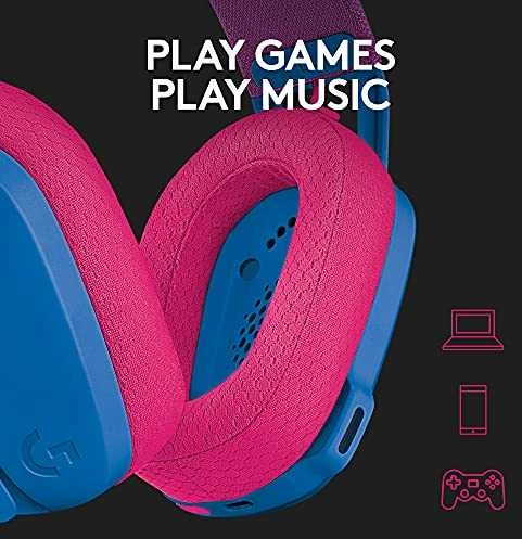 Žaidimų ausinės Logitech G435 Lightspeed, mėlynos/rožinės spalvos