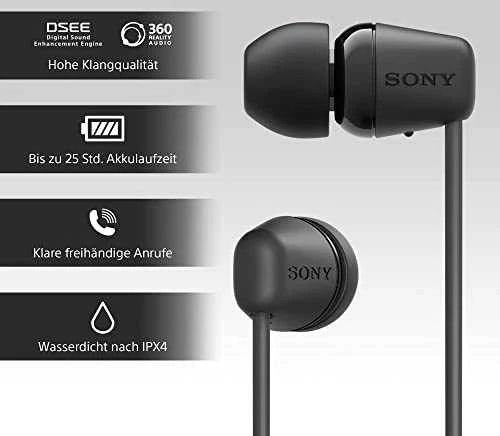 Belaidės į ausį įdedamos ausinės Sony WI-C100, Juodos