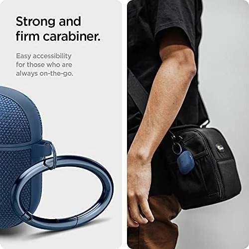 Tamsiai mėlynos spalvos „Spigen Urban Fit“ apsauginis dėklas, skirtas Apple AirPods 3