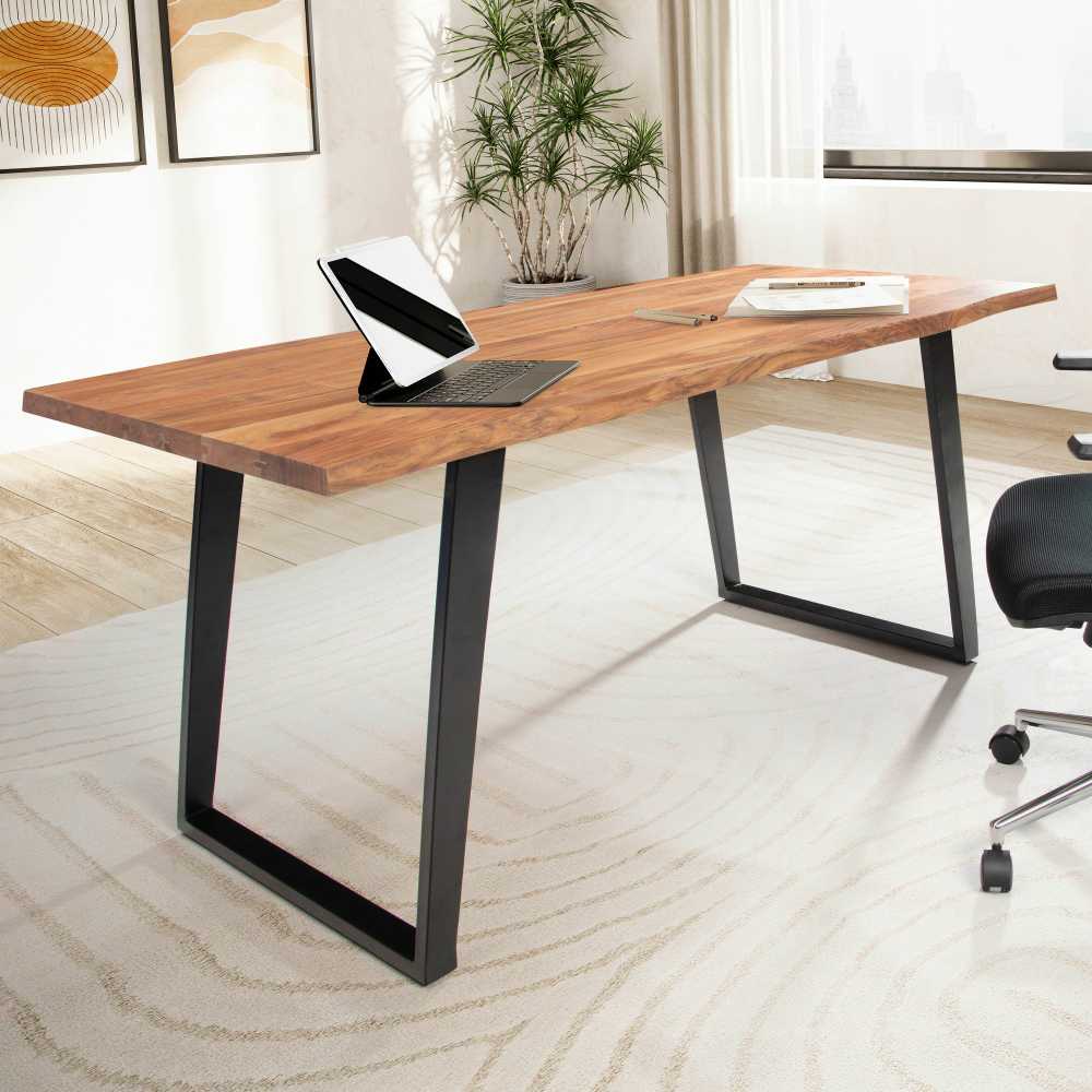 WOHNLING desk 160 cm acacia solid wood office table computer table ...
