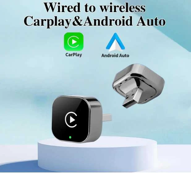 2-in-1 belaidis USB Apple CarPlay ir Android Auto adapteris – iš laidinio į belaidį (Plug & Play)