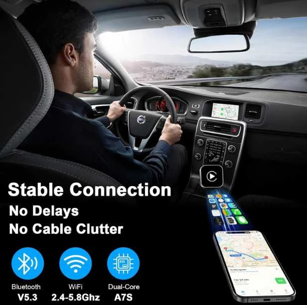 2-in-1 belaidis USB Apple CarPlay ir Android Auto adapteris – iš laidinio į belaidį (Plug & Play)