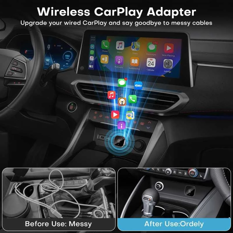 2-in-1 belaidis USB Apple CarPlay ir Android Auto adapteris – iš laidinio į belaidį (Plug & Play)