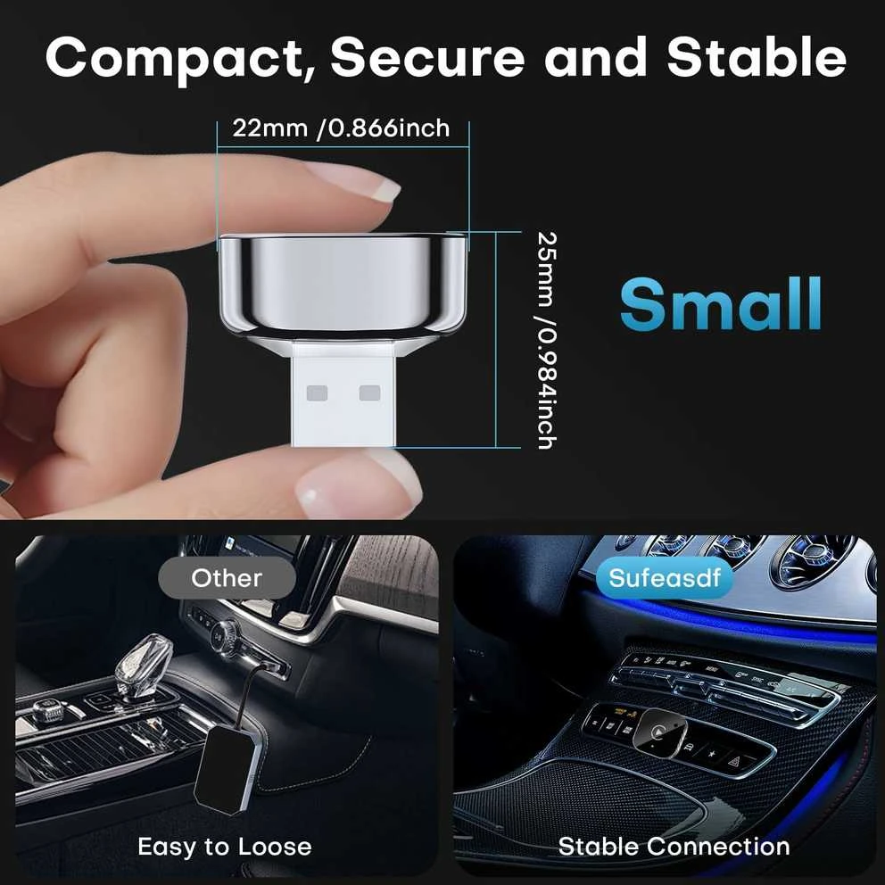 2026 Pionray 2-in-1 belaidis CarPlay ir Android Auto adapteris – 5GHz WiFi, Type-C/USB Plug & Play