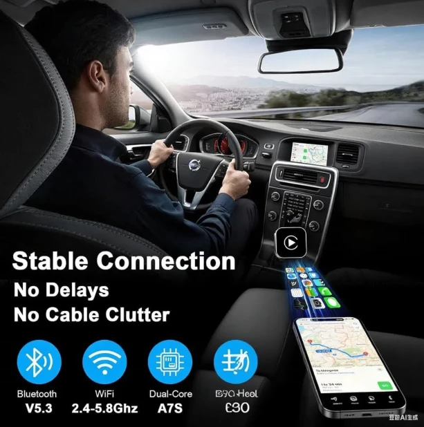 2026 Pionray 2-in-1 belaidis CarPlay ir Android Auto adapteris – 5GHz WiFi, Type-C/USB Plug & Play