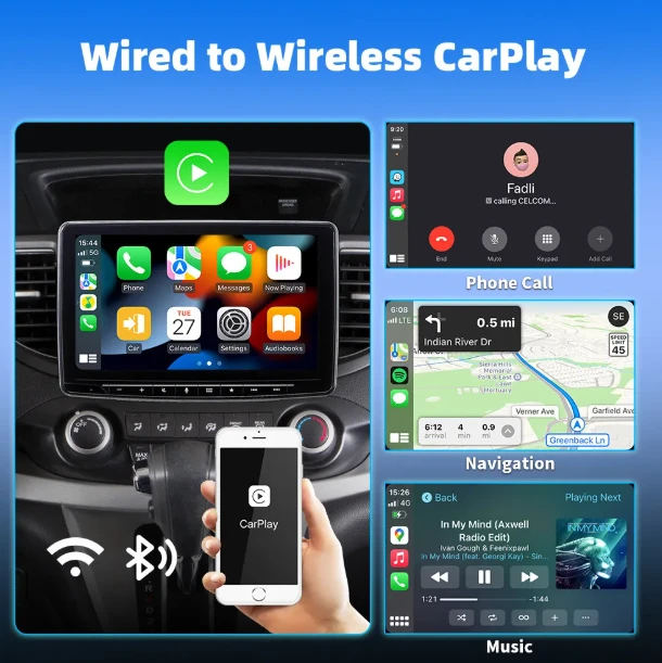 2026 Pionray 2-in-1 belaidis CarPlay ir Android Auto adapteris – 5GHz WiFi, Type-C/USB Plug & Play