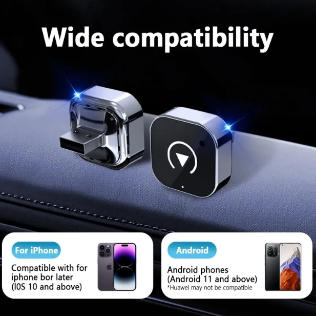 2026 Pionray 2-in-1 belaidis CarPlay ir Android Auto adapteris – 5GHz WiFi, Type-C/USB Plug & Play