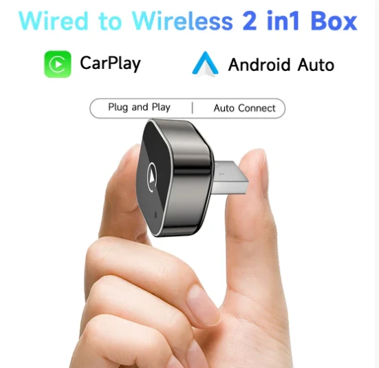 2026 Pionray 2-in-1 belaidis CarPlay ir Android Auto adapteris – 5GHz WiFi, Type-C/USB Plug & Play