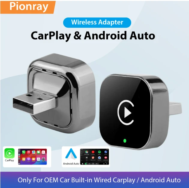 2026 Pionray 2-in-1 belaidis CarPlay ir Android Auto adapteris – 5GHz WiFi, Type-C/USB Plug & Play