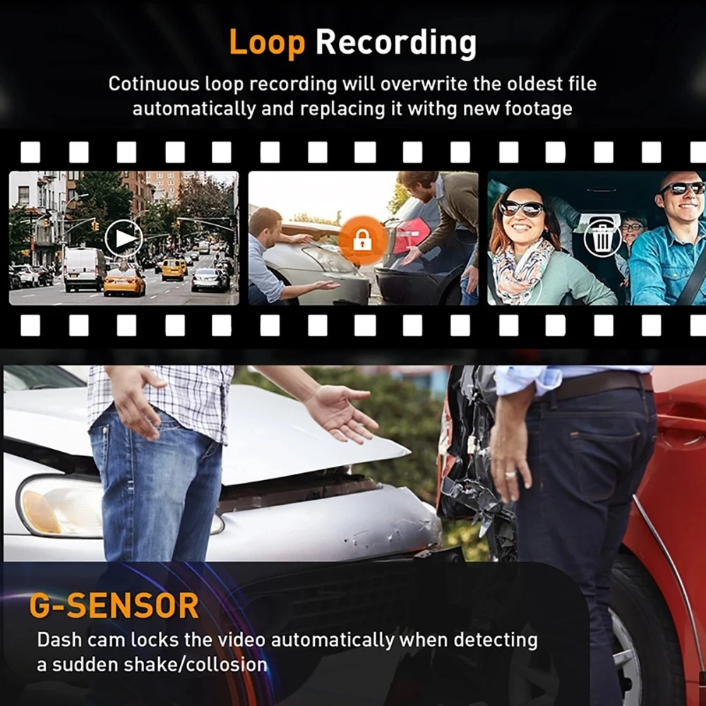 3 kamerų automobilio DVR 1080P vaizdo registratorius