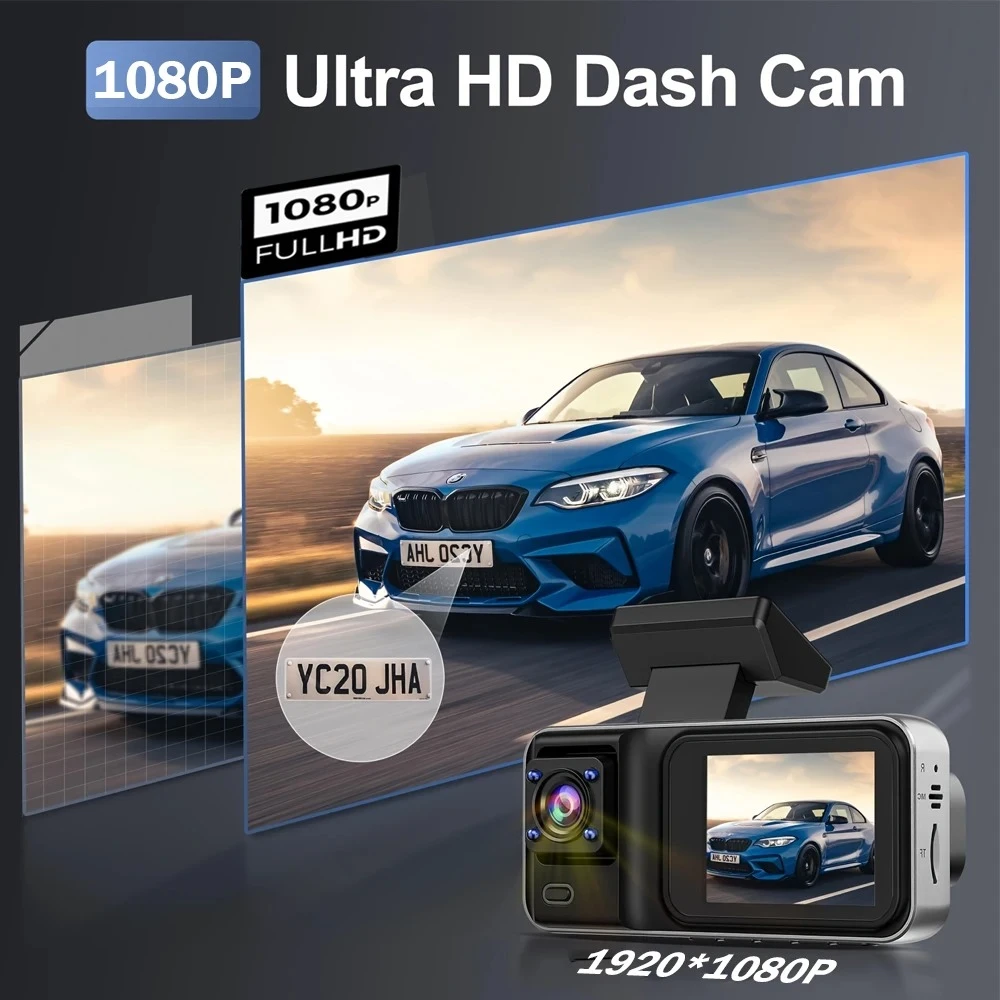 3 kamerų automobilio DVR 1080P vaizdo registratorius