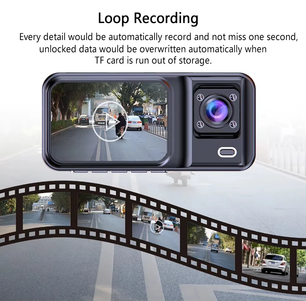 3 kamerų automobilio DVR 1080P vaizdo registratorius