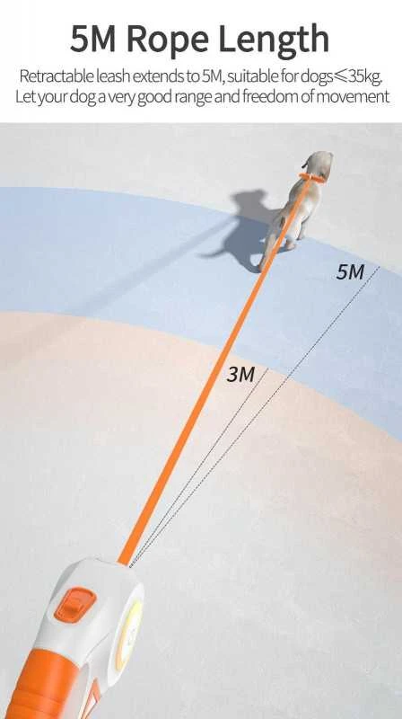 5 m automatinis ištraukiamas šunų pavadėlis LED