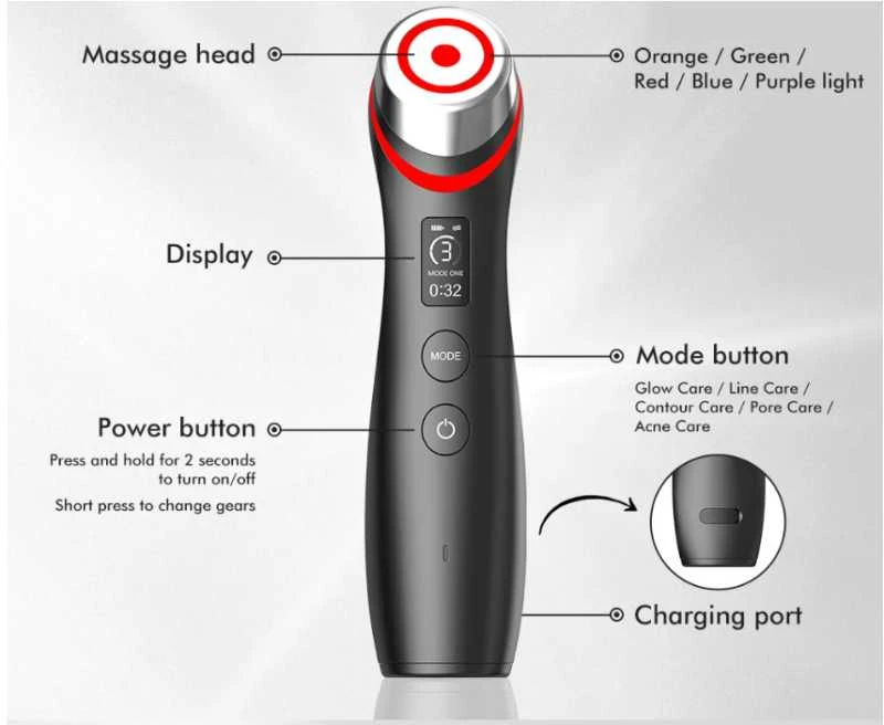 6 in 1 Ager Booster Pro – pažangi veido odos terapijos sistema su LED ir oro impulsų technologija