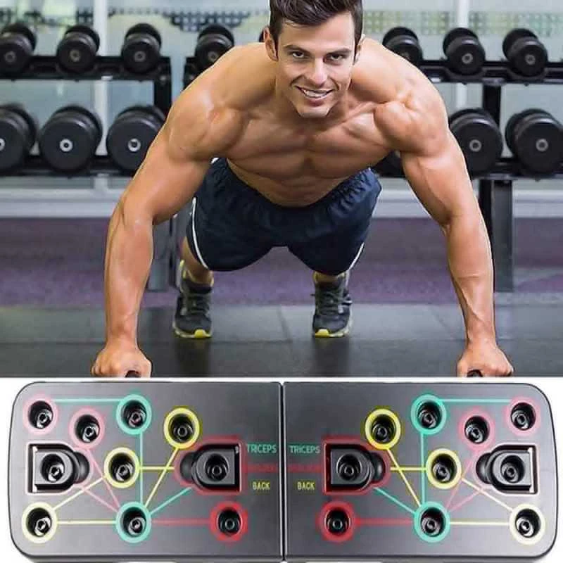9 in 1 „Push Up Rack“ atramos stovas su pasipriešinimo juostomis