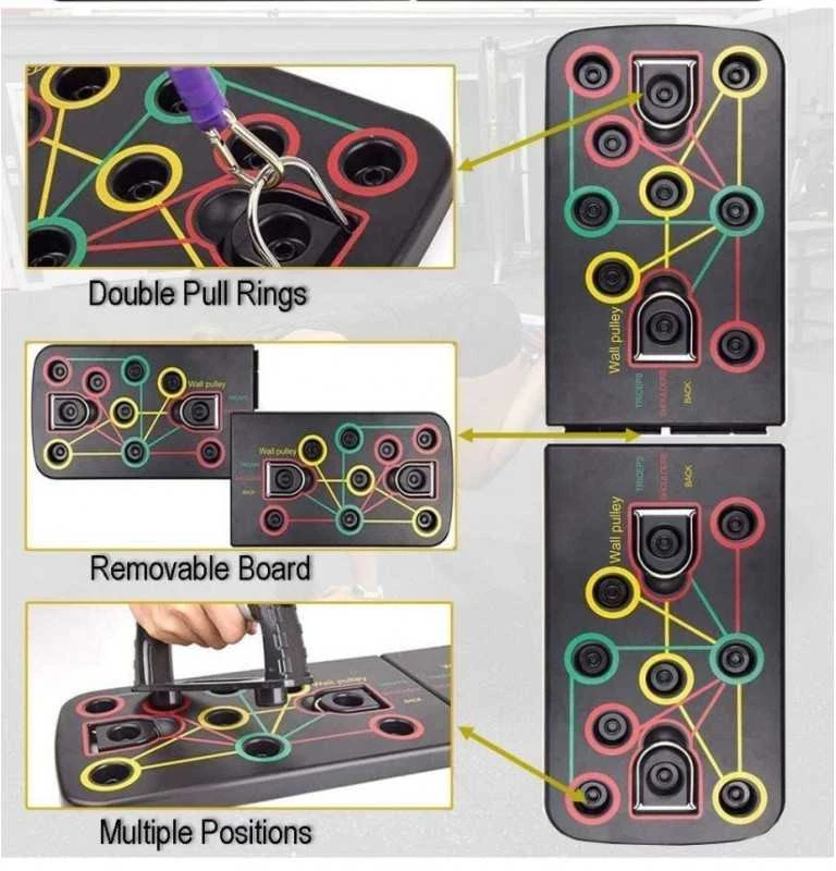 9 in 1 „Push Up Rack“ atramos stovas su pasipriešinimo juostomis