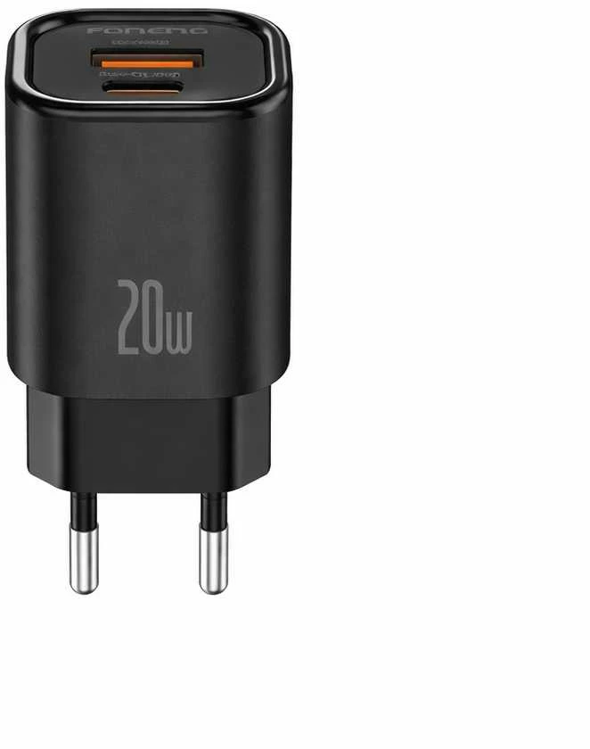 Juodas FONENG tinklo įkroviklis su dviem USB jungtimis